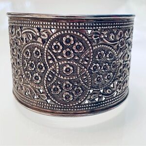 Vintage Ornate Floral Filigree Wide Sterling Silver Cuff Bracelet From T…